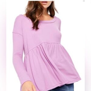 Free People Forever Your Girl babydoll long-sleeve top in purple/plum lilac.